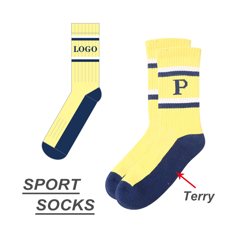 Berkualiti OEM Crew Fashion Jacquard Men Gym Basketball Sports Sock Terry Anti Slip Custom Socks Logo