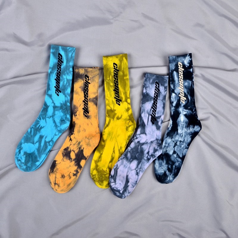 Fesyen Tie Dye Peribadi Sox Jacquard Oem Crew Street Sport Lelaki Pereka Cetak Stoking Tersuai Logo