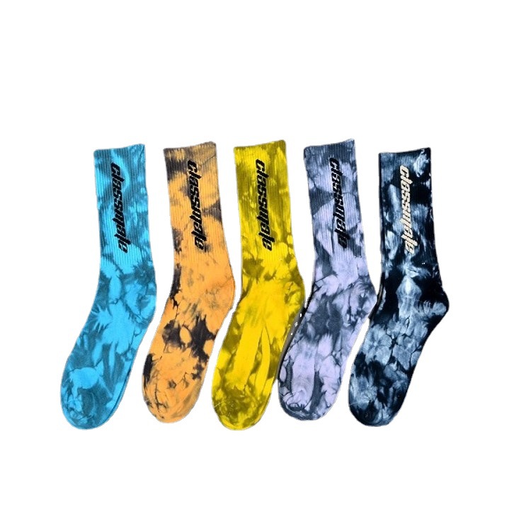 Fesyen Tie Dye Peribadi Sox Jacquard Oem Crew Street Sport Lelaki Pereka Cetak Stoking Tersuai Logo